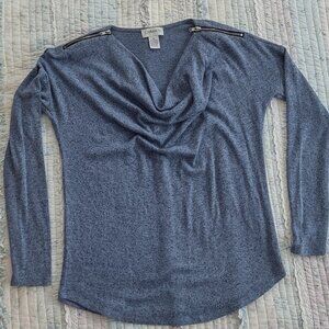 Carmen Marc Valvo Sweater, heather blue, drapey cowl neck